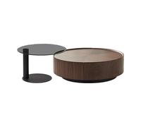 AZZAZETES Coffee Table Walnut Colour Round Coffee Table Modern Minimalist Small Living Room Storage Coffee Table Set Sofa Side Table(90x90x32cm)