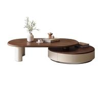 AZZAZETES Coffee Table Walnut Grain Telescopic Round Coffee Table Small Living Room Simple Vintage Coffee Table Sofa Side Table