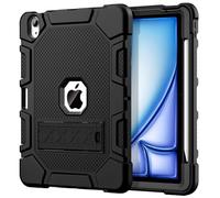 Azzsy for iPad Air 11-inch (M3/M2) 2025/2024, iPad Air 5th/4th Generation 10.9 Inch Case (2022/2020), Heavy Duty Shockproof Rugged Protective Case with Pencil Holder, Black