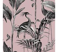 Azzurra Wallpaper Wood Tropical Metallic Leaf Pink Grey