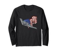 B-2 Stealth Bomber Aircraft Enthusiasts American Flag Long Sleeve T-Shirt
