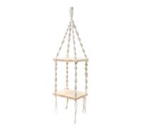 (B) 2 Tiers Wooden Wall Hanging Shelf Bohemian Handmade Macrame Wall Rope Rustic Shelves Floating Plant Rack Home Office Decorations