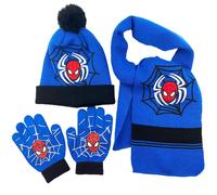 (B) 3-8 Years Kids Spiderman Winter Beanie Hat Pompom Knitted Hat Scarf Gloves Set Gifts