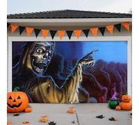 B,6.5 * 5ft/2 * 1.5m,Scary Halloween Garage Door Banner - Horror Movie Backdrop with Ghosts, Tombstones & Pumpkins - Creepy Outdoor Decor for Home, Party & Holiday