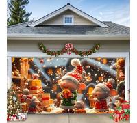 B, 6.5 x 5 ft/2 x 1.5 m, Christmas Garage Door Banner - Large Outdoor Christmas Decoration, Cute Mouse Family with Gifts, Winter Snow Scene, Party & Garden Decoration, Waterproof