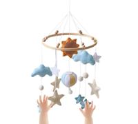 B-aby Crib Hanging Ornaments - Handmade Felt Decorations | Bassinet Kids Mobile with a sun and hot air balloon design for Bedroom Ceiling Play