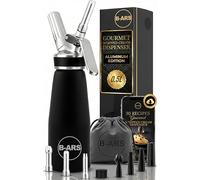 B-ARS Professional Whipped Cream Dispenser Aluminium 500ML With Stainless And Plastic Nozzles Includes Cleaning Brush Carry Bag Ebook For Mousses Toppings Foams Ideal For Home And Dessert Lovers