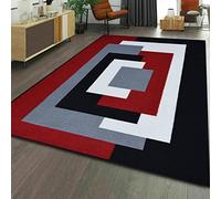 B&B Beautiful Geometric Pattern Area Rugs for Bedroom Living Room - Thick Non Slip Geometric Indoor use Carpet Area Rug for Hallway, 120 x 170 cm, Black Red