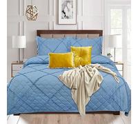 B&B Bedspreads Bed Decor Coverlet Set Super King Size - Modern Style Quilted Ruffle Pattern Soft Quilted Bedspread for All Season Use - Blue