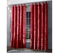 B&B Blackout Curtains Eyelet - 90 Drop Curtains for Dining Room Readymade Warm Winter Thermal Blinds Crushed Velvet Fully Lined Window Cover, Red, 90x90 inch