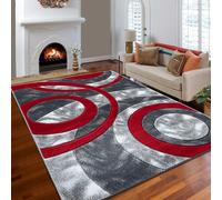 B&B Center Rugs for Living Room - Heavyweight Non Shed Dense Pile Thick Solid Color Circle Design Modern Runner Mats for Hallway - Red, 160 x 230 cm