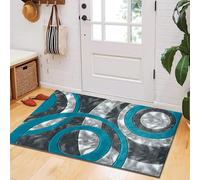 B&B Door Mat Durable Non Slip and Machine Washable Rug Floor Mat - Modern Circle Design Hand Carved Dense Pile Shaggy Rug - 50 x 80 cm, Teal