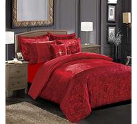 B&B Duvet Cover Double Bed Bedding Set Red - Luxurious Duvet Set Bedroom Décor Ultra Soft Warm Crystal Crushed Velvet Quilt Cover Sets