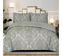 B&B Duvet Cover Set King Size, 100% Rich Cotton Comforter Cover Bedding Sets - Soft, Thick Anti-Allergy Printed Quilt Covers with 2 Pillow Shams (Damask Grey)
