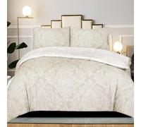 B&B Duvet Cover Set Super King Size, 100% Rich Cotton Comforter Cover Bedding Sets - Soft, Thick Anti-Allergy Printed Quilt Covers with 2 Pillow Shams (Damask Beige)