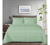 B&B Embroidered Bedspread Throw for King Size Bed - Soft Embossed Pattern Microfiber Quilt Coverlet Bedspread Bed Throw with 2 Pillow Shams - Lime Grids