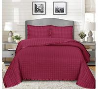 B&B Embroidered Quilted Throw for Sofa Bed Covering - Solid Cotton Filled Bedding Sets Thick Warm Quilt Blanket (Bedspread + Pillow Sham) OSCA Burgundy/Red