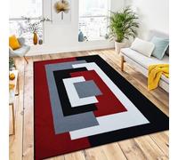 B&B Extra Long Hallway Runner Non Slip - Flat Woven Distressed Geometric Design Carpet Mat - Washable Bedroom Carpet Living Room, 80 x 150 cm, Black Red