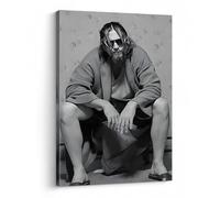 B.B.F MAKE Iconic Framed Canvas Wall Art Bathroom Decor The Big Lebowski The Dude Sitting Movie Poster Prints Noir Toilet Painting Comedy Artwork for Man Cave Lounge Wall Home Decorations, 11x14inch