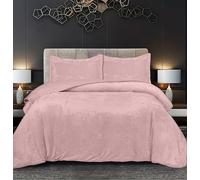 B&B Faux Fur Bedspread Throw, Ultra Soft Fluffy Blanket Super King Size, Warm Velvet Microfiber Back Bedspread Blanket for Bed With 2 Matching Pillow Shams - 250 x 245 cm, Pink