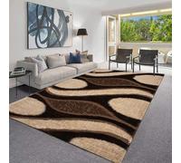 B&B Hallway Carpet Area Rugs Living Room Kitchen Rugs - Latest Modern High Profile Abstract Design Non Shedding Dirt Trapper Square Rug - Brown & Beige,160 x 230 cm