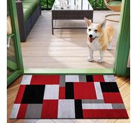 B&B Kilas Non-Slip Washable Doormat, Heavy Duty Welcome Dirt Trapper, Water Absorbent Floor Mat for Indoor, Front Entrance, and Kitchen (Red Black, 50 x 80 cm)