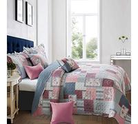 B&B King Bed Spread Cotton Bedding Reversible Patchwork Quilt Blanket Bed Sheet Printed Bedding Set - 100% Cotton 3Piece Comforter Set + 2 Pillow Sham (Fine Decor)