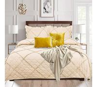 B&B King Size Bed Throw Bedspreads - Quilted Embossed Ruffle Design Stylish Soft Lightweight Quilts Summer Quilted Bedspreads for All Season - Beige