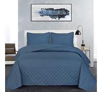 B&B King Size Bedspread Bed Throw Embossed Pattern Reversible Quilted Bedspread Set with 2 Pillow Shams - Decorative Quilt Coverlet Bedding Set, Blue
