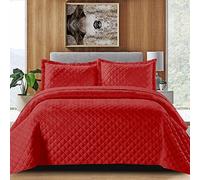 B&B King Size Bedspread Bed Throw Embossed Pattern Reversible Quilted Bedspread Set with 2 Pillow Shams - Decorative Quilt Coverlet Bedding Set, Red