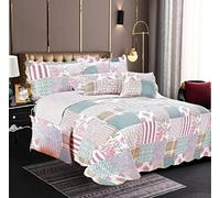 B&B King Size Quilt Bedspread Throw Quilted Patchwork Comforter 3 Piece Bedding Set + 2 Pillow Cases for Girls Bedroom Décor - 100% Cotton Warm Blanket (Blossom)