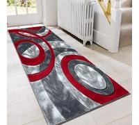 B&B Large Kitchen Runner Washable Rug - Modern Circle Abstract Design Living Room Rug Anti Fatigue Runner Rugs for Hallway - Soft Dense Pile Large Rugs Red - 80 X 150 cm