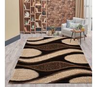 B&B Large Rug Bedroom - 120 x 170 cm Super Soft Fluffy Thick Pile Shaggy Area Rugs for Living Room Non Slip Kitchen Floor Mat - Brown & Beige