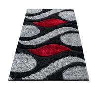 B&B Large Rug Bedroom - 120 x 170 cm Super Soft Fluffy Thick Pile Shaggy Area Rugs for Living Room Non Slip Kitchen Floor Mat - Black & Red