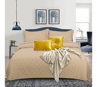 B&B Luxury Fabric Embossed Bedspread Double Bed Comforter Set- 3 Pcs Maple Bedspreads, Coverlets & Sets Double Size 240x240 Bedspread + 2 Pillow Shams - Beige