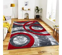 B&B Luxury Rug for Living Room - Beautiful Color Circle Design Super Soft Shaggy Extra Large Dining Room Rug Heavyweight Bedroom Carpet Mat - Red, 160 x 230 cm