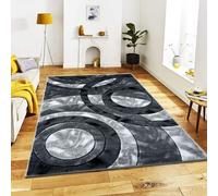 B&B Luxury Rug for Living Room - Beautiful Color Circle Design Super Soft Shaggy Extra Large Dining Room Rug Heavyweight Bedroom Carpet Mat -Grey, 160 x 230 cm