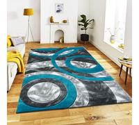 B&B Luxury Rug for Living Room - Beautiful Color Circle Design Super Soft Shaggy Extra Large Dining Room Rug Heavyweight Bedroom Carpet Mat - Teal, 160 x 230 cm