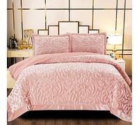 B&B Luxury Velvet Quilted Bedspread King Size Bedding Set 3 Piece with Matching Shams - Super Soft Warm Quilt Blanket for Bedroom Decor for Teen Girls - Pink