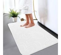 B&B Memory Foam Bath Mat - Beautiful Embossed Flora Design Non Slip Anti Mould Shower Mat Water Absorbent Toilet Pedestal Bathroom Mat - Door Mat 50 x 80 cm, White