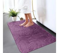 B&B Memory Foam Bath Mat - Beautiful Embossed Flora Design Non Slip Anti Mould Shower Mat Water Absorbent Toilet Pedestal Bathroom Mat - Door Mat 50 x 80 cm, Purple