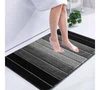 B&B Microfiber Memory Foam Striped Pedestal Mat - Modern Waterproof Non Slip Mat Fast Drying Bathroom Toilet Shower Floor Mat (50x60 cm, Grey Black)