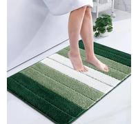 B&B Microfiber Memory Foam Striped Pedestal Mat - Modern Waterproof Non Slip Mat Fast Drying Bathroom Toilet Shower Floor Mat (50x60 cm, Green)