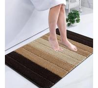 B&B Microfiber Memory Foam Striped Pedestal Mat - Modern Waterproof Non Slip Mat Fast Drying Bathroom Toilet Shower Floor Mat (50x60 cm, Brown)