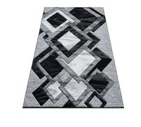 B&B Modern Bedroom Rugs Carpet Mat Soft Shaggy Medium Profile Geomtric Design Non Shedding Extra Large Hallway Runner Rug Living Room Carpet Kitchen Mats - Black,160 x 230 cm