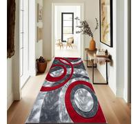 B&B Modern Shaggy Super Soft Hallway Runner Rug - Luxurious Thick Dense Pile Non Shed Oriental Design Carpet Living Room Bedroom Washable Runner Rug Red - 80 X 150 cm