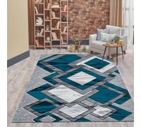 B&B ModernRugs for Living Room - Super Soft Shaggy Pile Heavy Weight Stylish Geomtric Solid Pattern Square Large Living Room Rug Bedroom Kitchen Floor Mat, Teal - 120 x170 cm