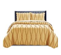 B&B New Quilted Bedspread Throw Embossed Pattern Frilled Bedspreads with Matching Pillow Cases - Luxury Bedspread Bed Throw Coverlets Bedding Set (Mustard, Double)