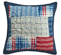 B&B Patchwork Cushion Cover Box Pattern Reversible Quilted Sofa Bed Throw for Living Room Bedroom Decor - Cushions Cover 43 x 43 cm Denim Red