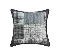 B&B Patchwork Cushion Cover with Filling Box Pattern Reversible Quilted Sofa Bed Throw for Living Room Bedroom Decor - Filled Cushions 43 x 43 cm Denim Grey